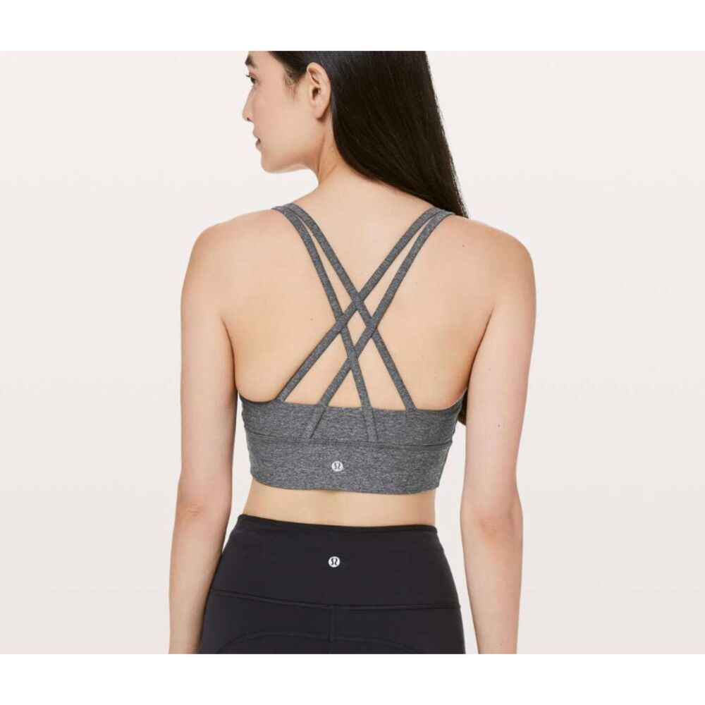 lululemon Energy Longline Bra Medium Support Heathered Black Size 10